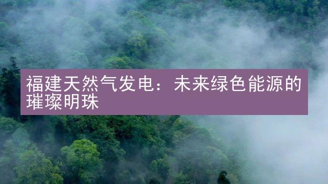 福建天然气发电：未来绿色能源的璀璨明珠